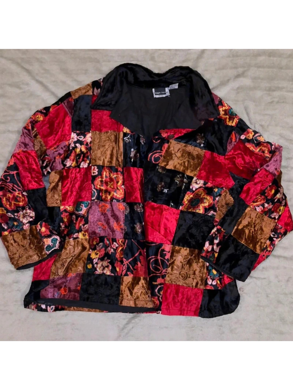 Maggie Barnes Red Multicolored Unique Patchwork Heavy Jacket